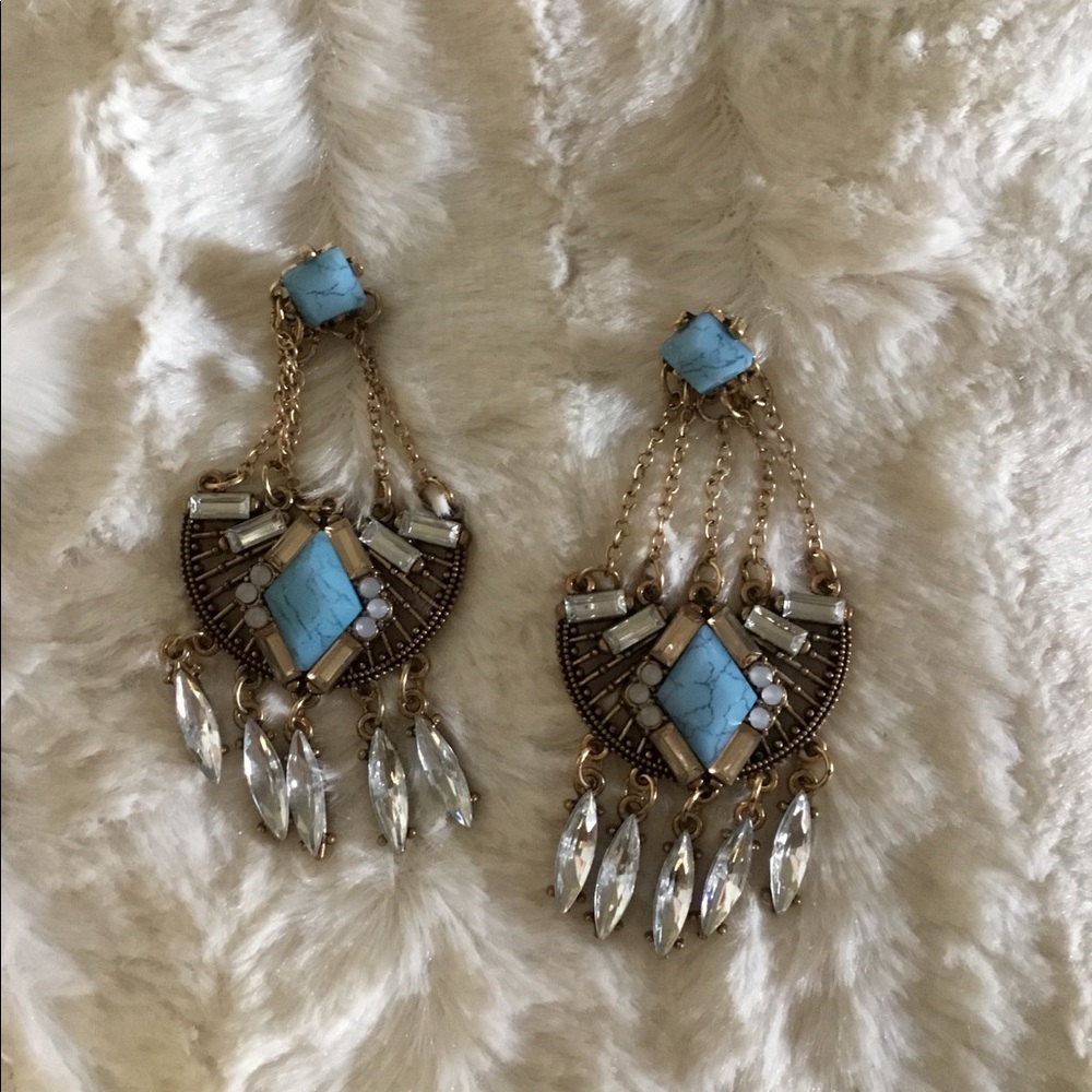 Beautiful Rhinestones & Faux Turquoise Earrings